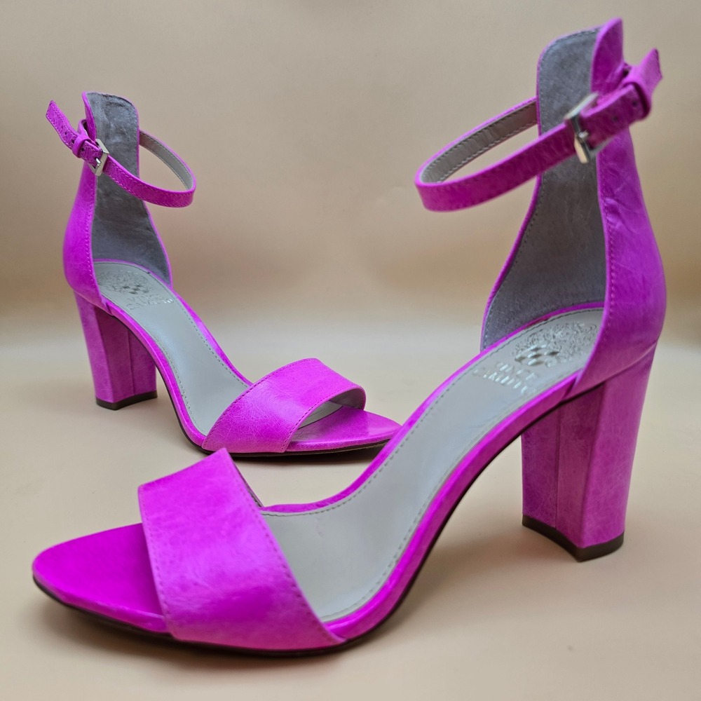 Vince Camuto Corlina Magenta Pink Leather Block Heel Ankle Strap Sandals 7.5M